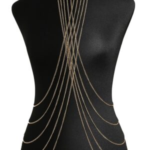 Sieraad Halsketting drie ringen met gouden lichaamskettingen - BCHA0012GLD