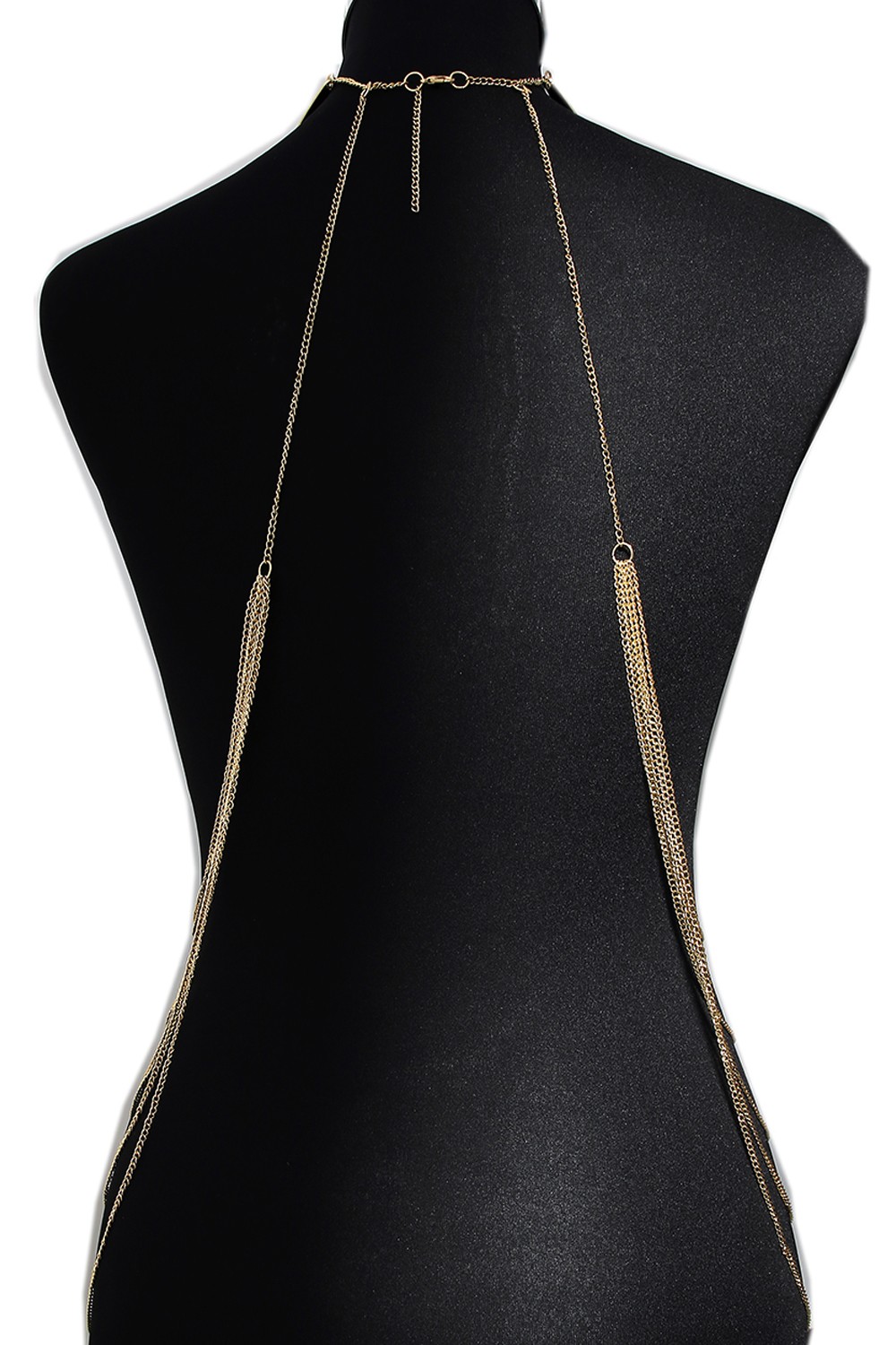Sieraad Halsketting drie ringen met gouden lichaamskettingen - BCHA0012GLD - Afbeelding 3