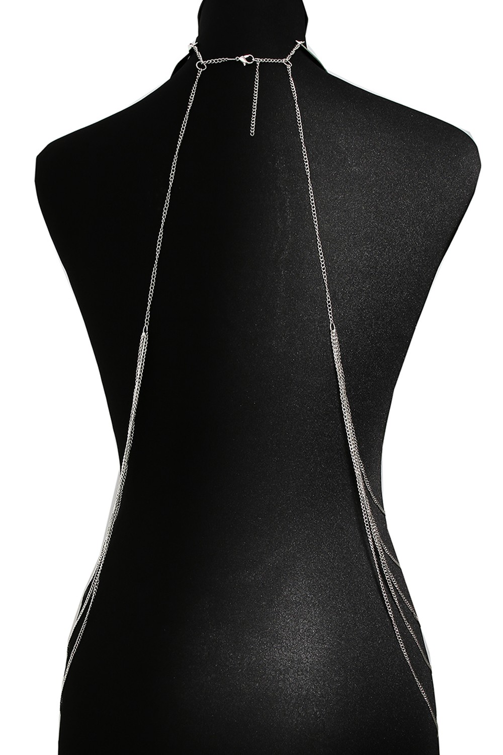 Sieraad Halsketting drie ringen met zilverkleurige lichaamkettingen - BCHA0012SIL - Afbeelding 3