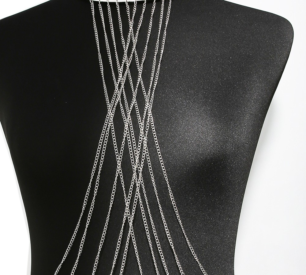 Sieraad Halsketting drie ringen met zilverkleurige lichaamkettingen - BCHA0012SIL - Afbeelding 4