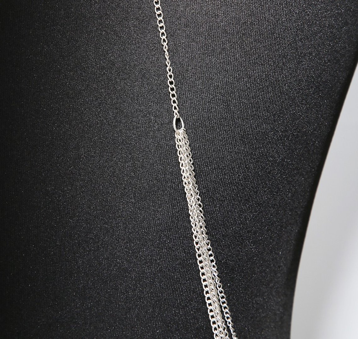 Sieraad Halsketting drie ringen met zilverkleurige lichaamkettingen - BCHA0012SIL - Afbeelding 6