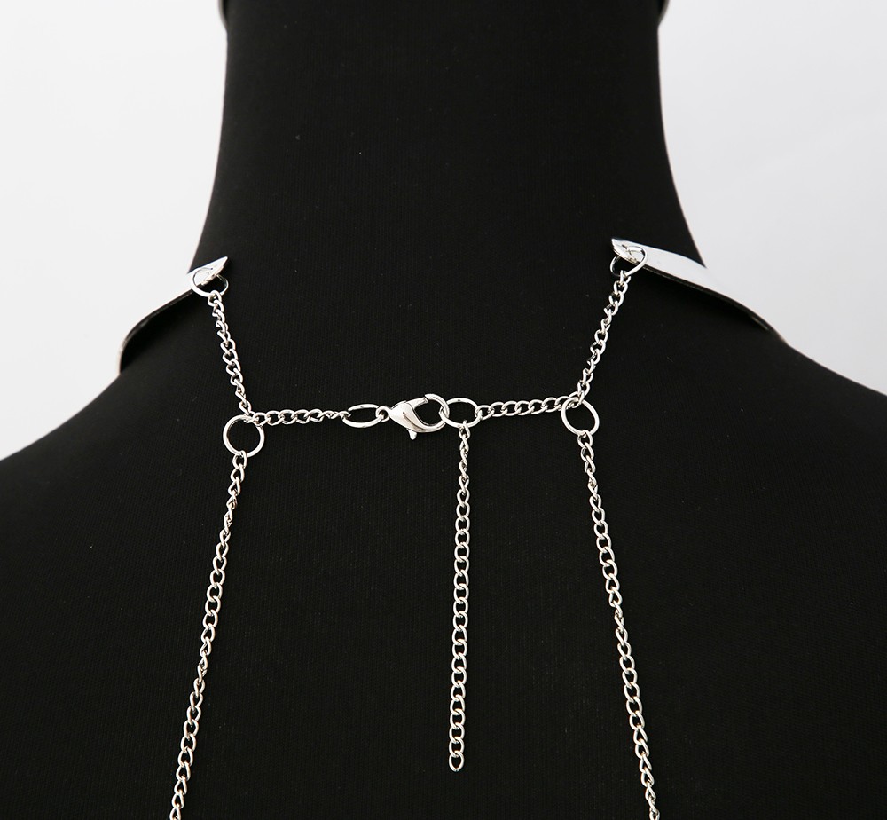 Sieraad Halsketting drie ringen met zilverkleurige lichaamkettingen - BCHA0012SIL - Afbeelding 7