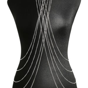 Sieraad Halsketting drie ringen met zilverkleurige lichaamkettingen - BCHA0012SIL