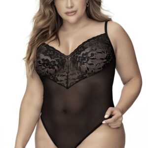 Body, grote maat, zwart van kant en zwart net - MAL8795XBLK