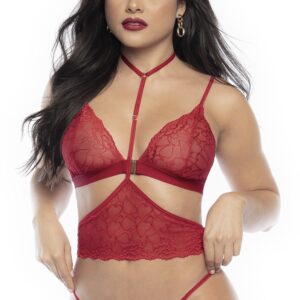 Drie-delige lingerie set van rode kant met hartjesprint - MAL8813RED