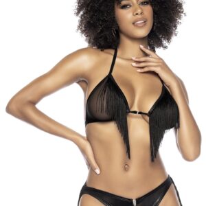2-delige lingerieset met franjes bh en slip - MAL2739BLK