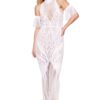 Bodystocking jurk van netstof en witte kant - DG0490WHT