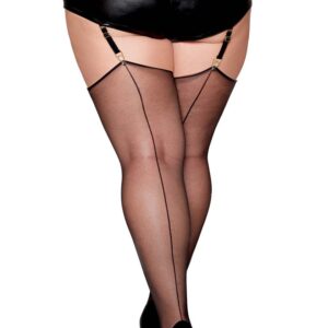 Zwarte panty, grote maat, van transparant netstof met achternaad - DG0492XBLK