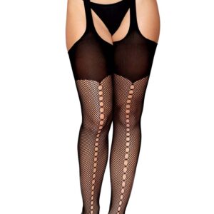 Jarretelle panty in fijne zwarte ondoorzichtige netstof - DG0501BLK
