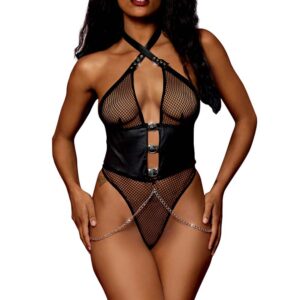Zwart netstof body met kettingen - DG13292BLK