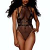 Netstof body met imitatielederen harnas en kettingen - DG13291BLK