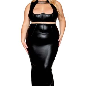 Set Bh en lange rok, grote maat, zwart in imitatieleer - DG13198XBLK
