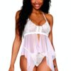 Babydoll en string van netstof en witte kant - DG13314WHT