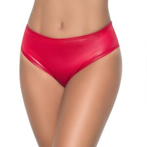 String brede band in rode wetlook, hoge taille, geplooide stof aan de achterkant - MAL3038WRED