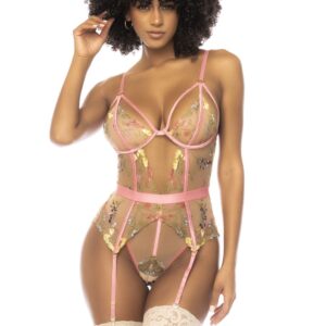 Body bustier met geborduurde bloemenkant Sydney, verstelbare en afneembare jarretels - MAL8821PKGD