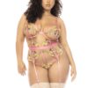 Grote maat body met bloemen geborduurd kant Sydney, verstelbare en afneembare jarretelgordels - MAL8821XPKGD