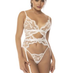 Maxine tweedelige set bestaande uit een bustier-stijl top met verstelbare jarretelhouders en bijpassende string - MAL8834STWT