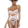 Chloe bustier van kant en netstof, met beugels, verstelbare jarretelles en bijpassende string - MAL8839WHT