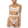 Wit Emmie 3-delig setje, beha, jarretelgordel met imitatiebont en bijpassende string - MAL8841WHT