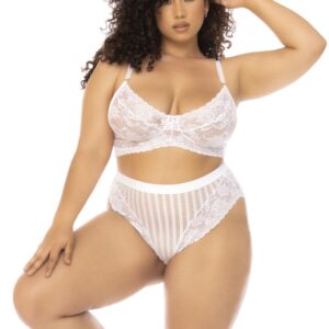 Wit tweedelig set grote maat Emberly, bh en hoge taille slip - MAL8842XWHT