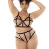 Tweedelig zwarte en huidskleurige Havana set in grote maat, beugelbeha en hoge taille slip - MAL8849XNUBK
