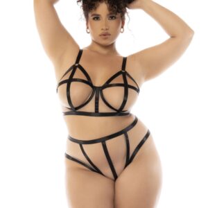 Tweedelig zwarte en huidskleurige Havana set in grote maat, beugelbeha en hoge taille slip - MAL8849XNUBK