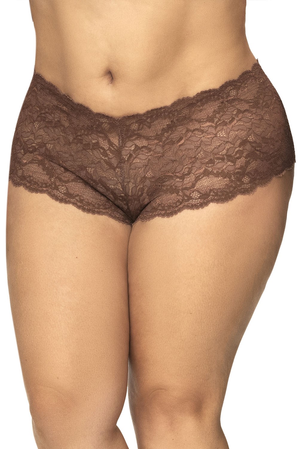 Grote maat kanten shorty in cacaokleur - MAL90XCOCO - Afbeelding 2