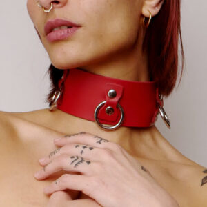 Leren halsband Collectie Ringen Rood