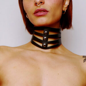 Halsband uitgesneden in zwart leer