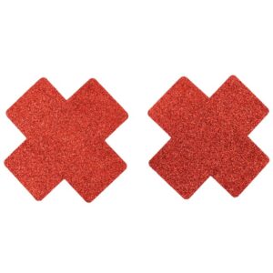 Paar rode glitter kruisvormige zelfklevende tepelbedekkers - NP-1048RED