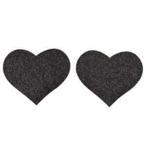 Paar zwarte glitterhartvormige tepelbedekkers - NP-1049BLK