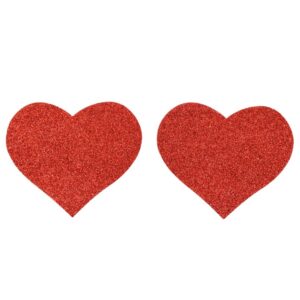 Paar rode glitter hartvormige plaknippelbedekkers - NP-1049RED