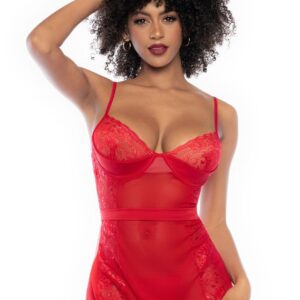 Rode negligé en bijpassende string - MAL7507RD