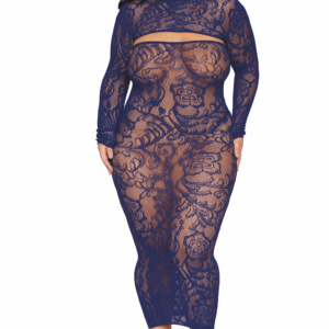 Tweedelig set grote maat top met lange mouwen en marineblauwe jurk - DG0525XECL