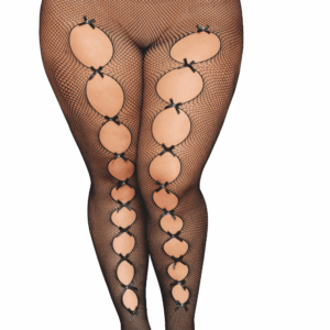 Grote maat fantasie panty zwart netstof met streep aan de achterkant - DG0528XBLK