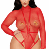 Tweedelig set grote maat, rode netstof bodystring en harnas - DG13680XRED