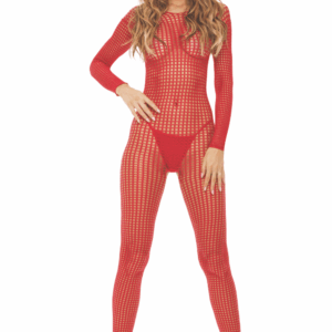 Rode bodystocking open in het kruis - REN7108-RED