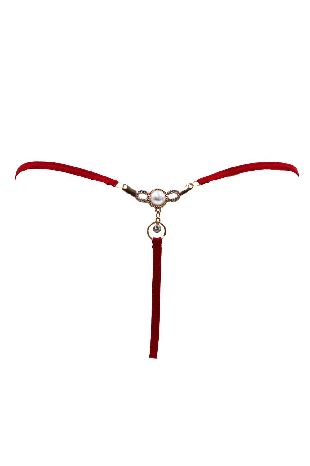 Rood koord met parel en gouden strass - PA06MRED - Afbeelding 8