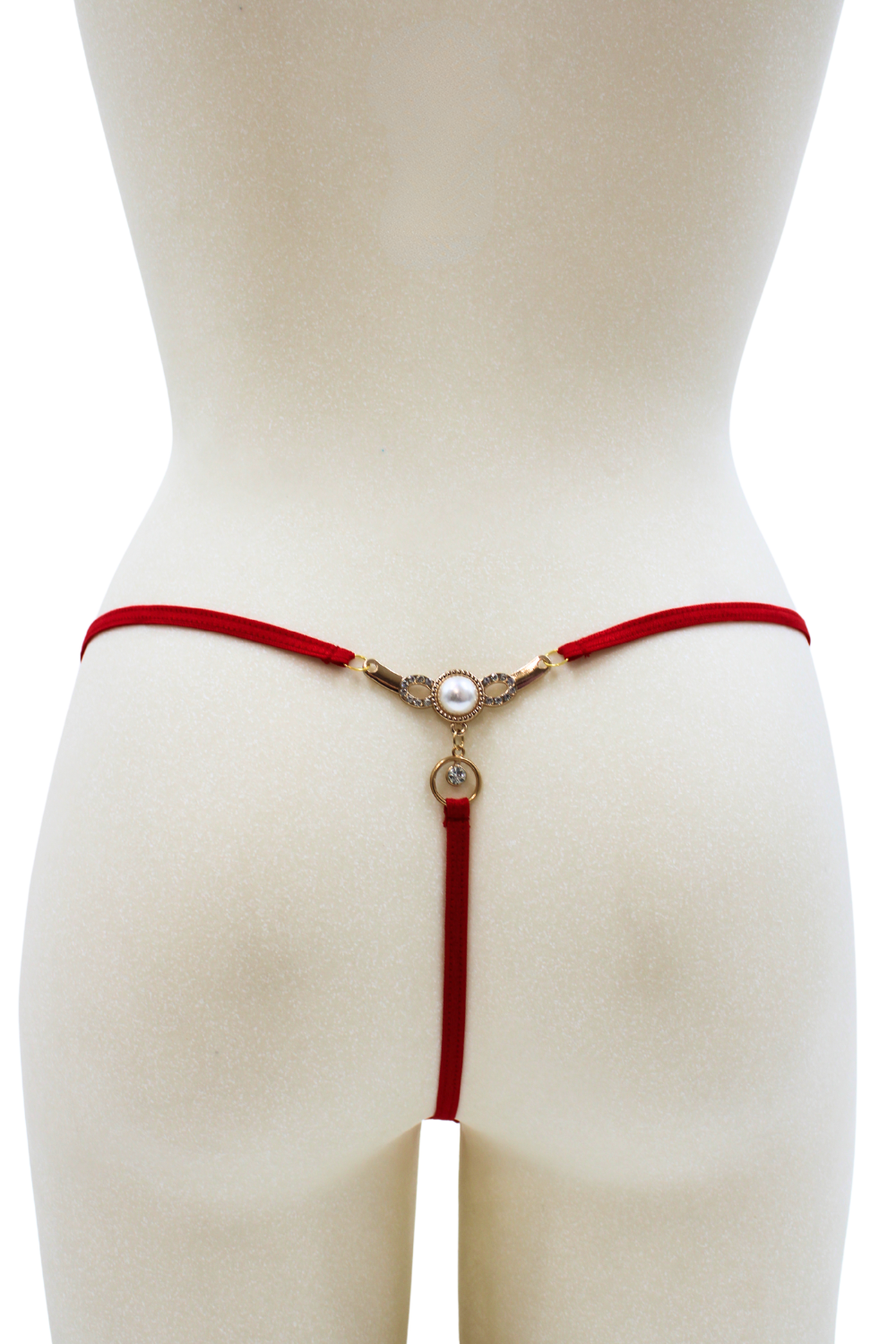 Rood koord met parel en gouden strass - PA06MRED - Afbeelding 2
