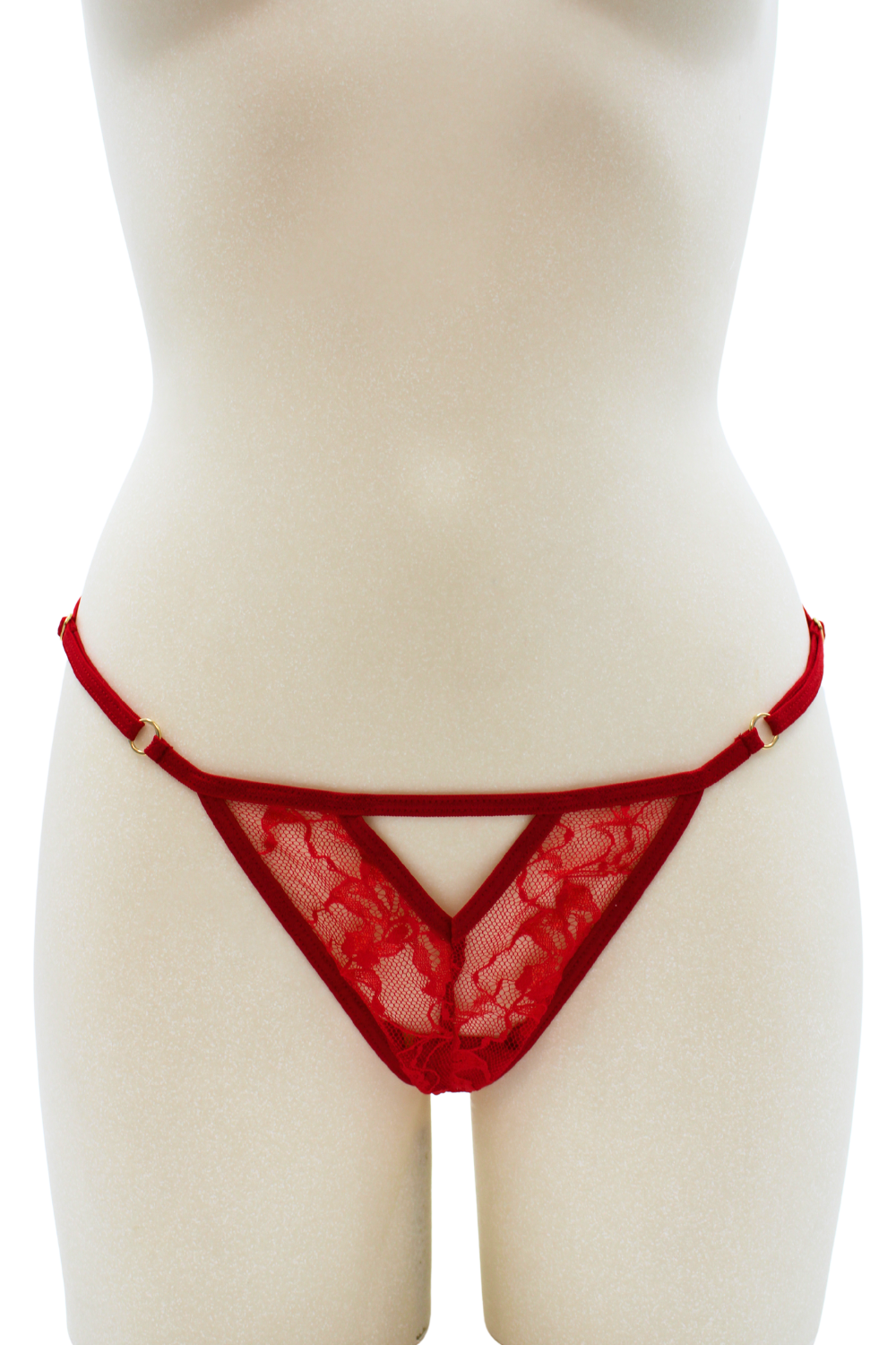 Rood koord met parel en gouden strass - PA06MRED - Afbeelding 3