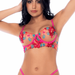 Set van 2 stuks geborduurde roze en blauwe netstof, bh en string - MAL8927SEGA