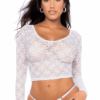 Tweedelig setje in witte kant, crop top en string - MAL8918WHT