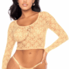 Tweedelig setje in pastelgele kant, crop top en string - MAL8918LYLW