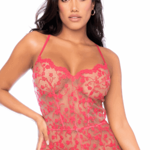 Transparante kanten playsuit in kersenkleur - MAL7543CHRY