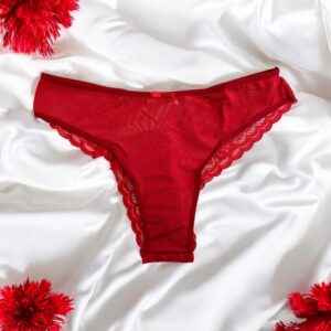 Rode kanten slip met satijnen strik - PF09LRED