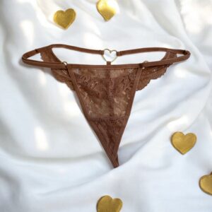Taupe kanten string met gouden hartjuweel - PA02MBRW