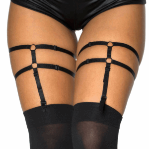 Glanzende zwarte jarretelgordel in harnasstijl - MH43006BLK