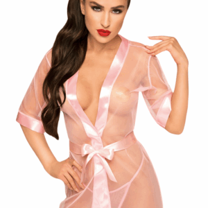 Satijnen kamerjas en riem Rose Midnight mirage - PH0071PNK