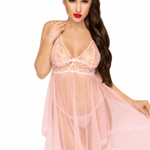 Nachthemd en bijpassende string Rose Naughty doll - PH0084PNK