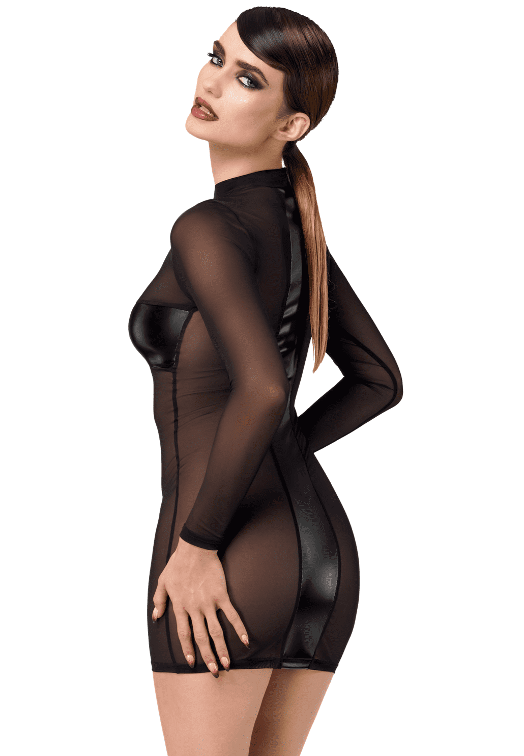 F369 Crossfire Mini Jurk in mesh en wetlook - Afbeelding 2